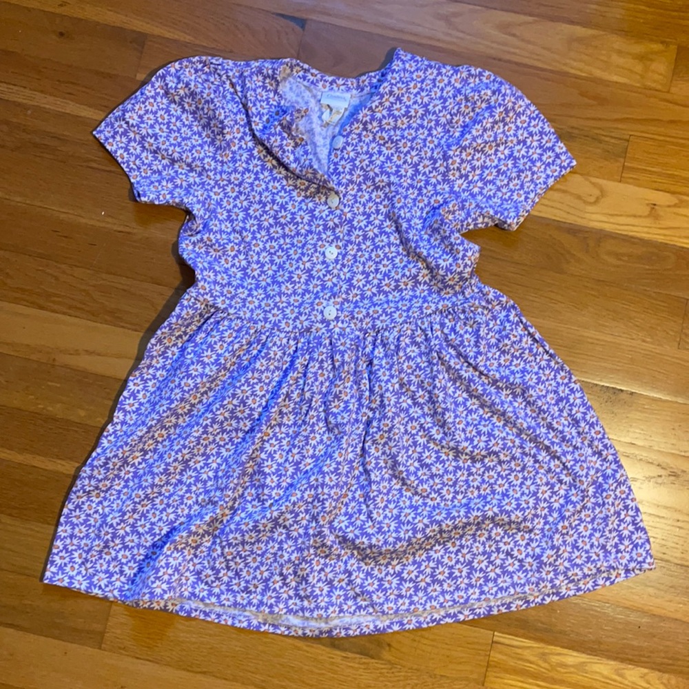 Vintage Girls Short Sleeve Purple Floral Dress